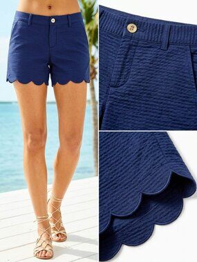 Lilly Pulitzer Buttercup Scalloped Hem Shorts Navy Blue NWT Size 8 Skort